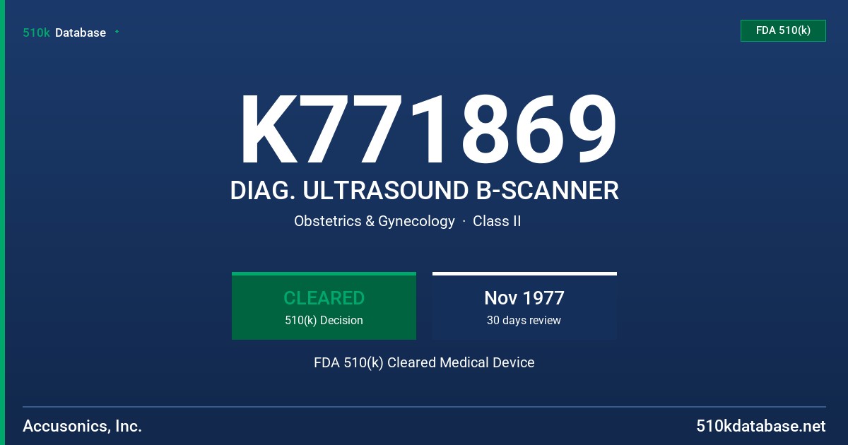 K771869 DIAG. ULTRASOUND B-SCANNER FDA 510(k) Cleared Medical Device