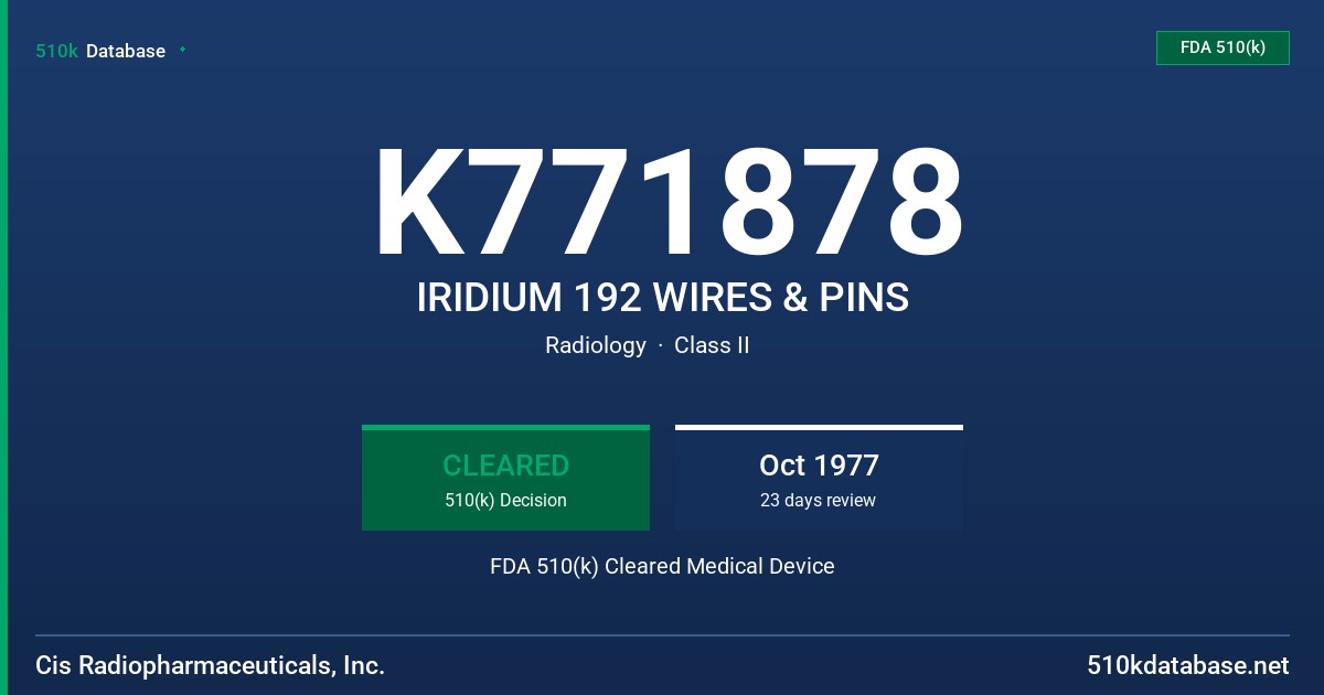 K771878 IRIDIUM 192 WIRES & PINS FDA 510(k) Cleared Medical Device