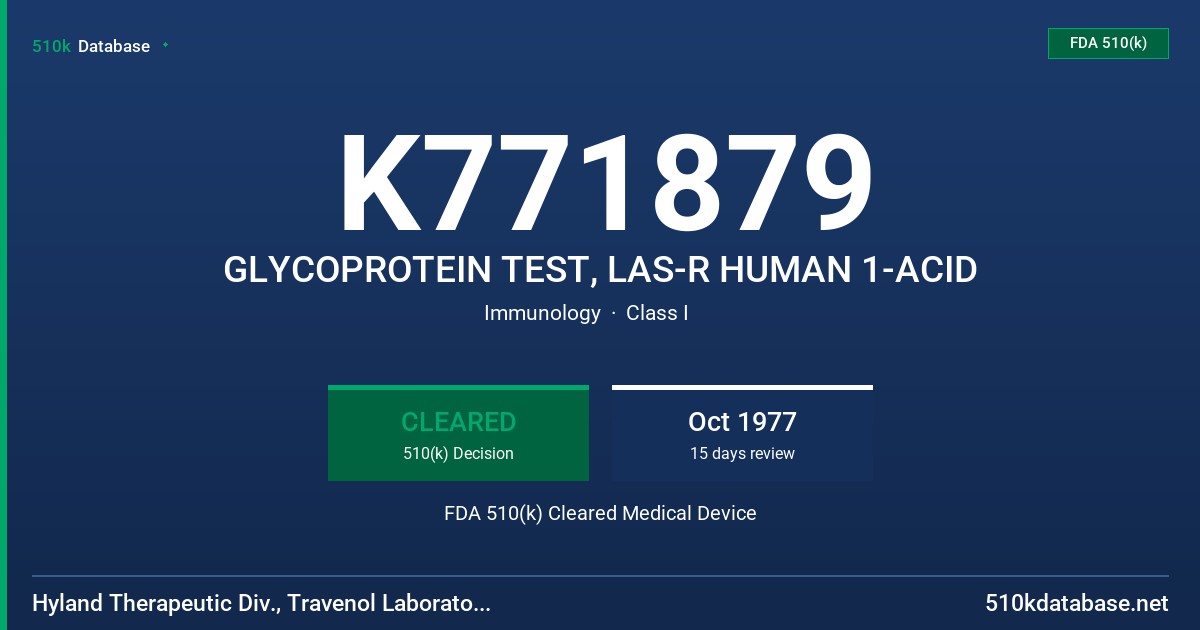 K771879 GLYCOPROTEIN TEST, LAS-R HUMAN 1-ACID FDA 510(k) Cleared Medical Device