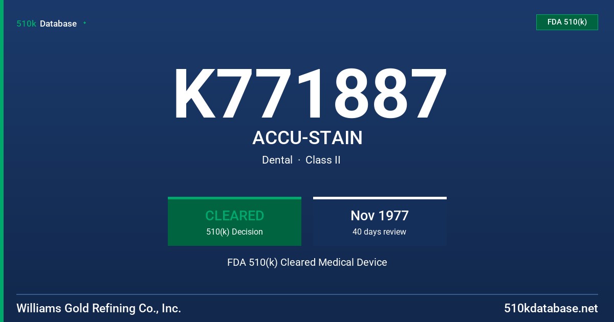 K771887 ACCU-STAIN FDA 510(k) Cleared Medical Device