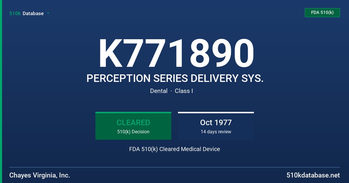 K771890 PERCEPTION SERIES DELIVERY SYS. FDA 510(k) Cleared Medical Device