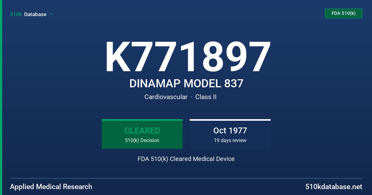 K771897 DINAMAP MODEL 837 FDA 510(k) Cleared Medical Device