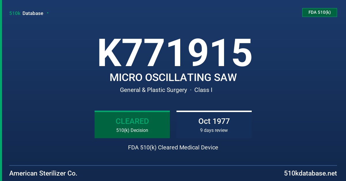 K771915 MICRO OSCILLATING SAW FDA 510(k) Cleared Medical Device