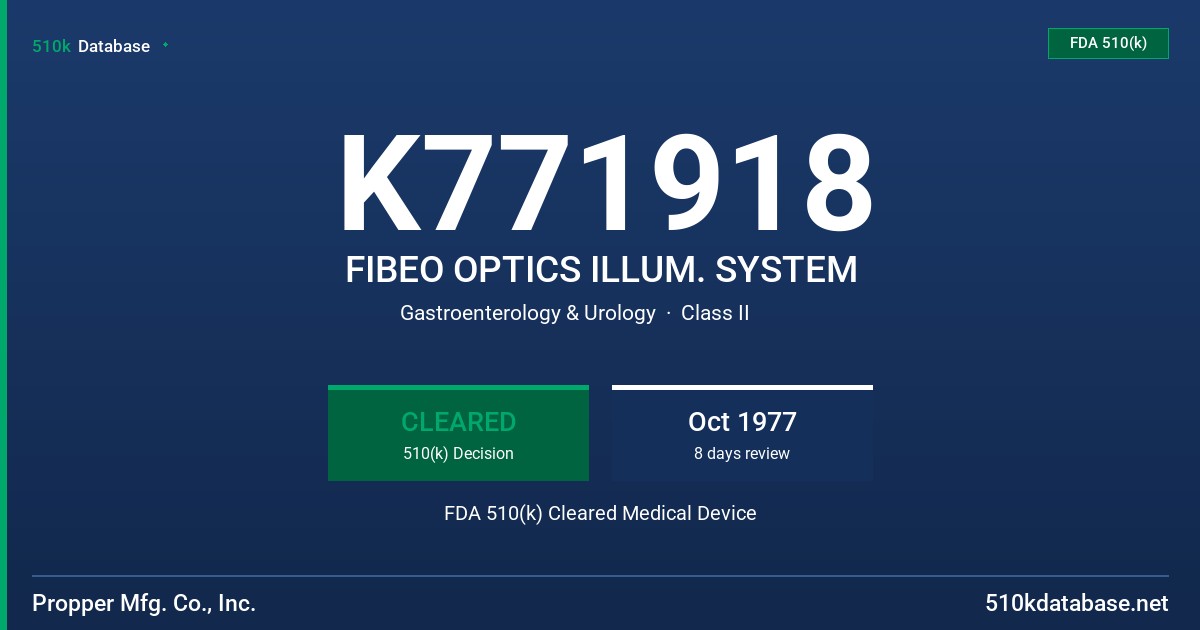 K771918 FIBEO OPTICS ILLUM. SYSTEM FDA 510(k) Cleared Medical Device