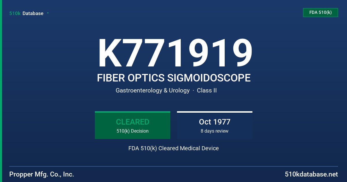 K771919 FIBER OPTICS SIGMOIDOSCOPE FDA 510(k) Cleared Medical Device