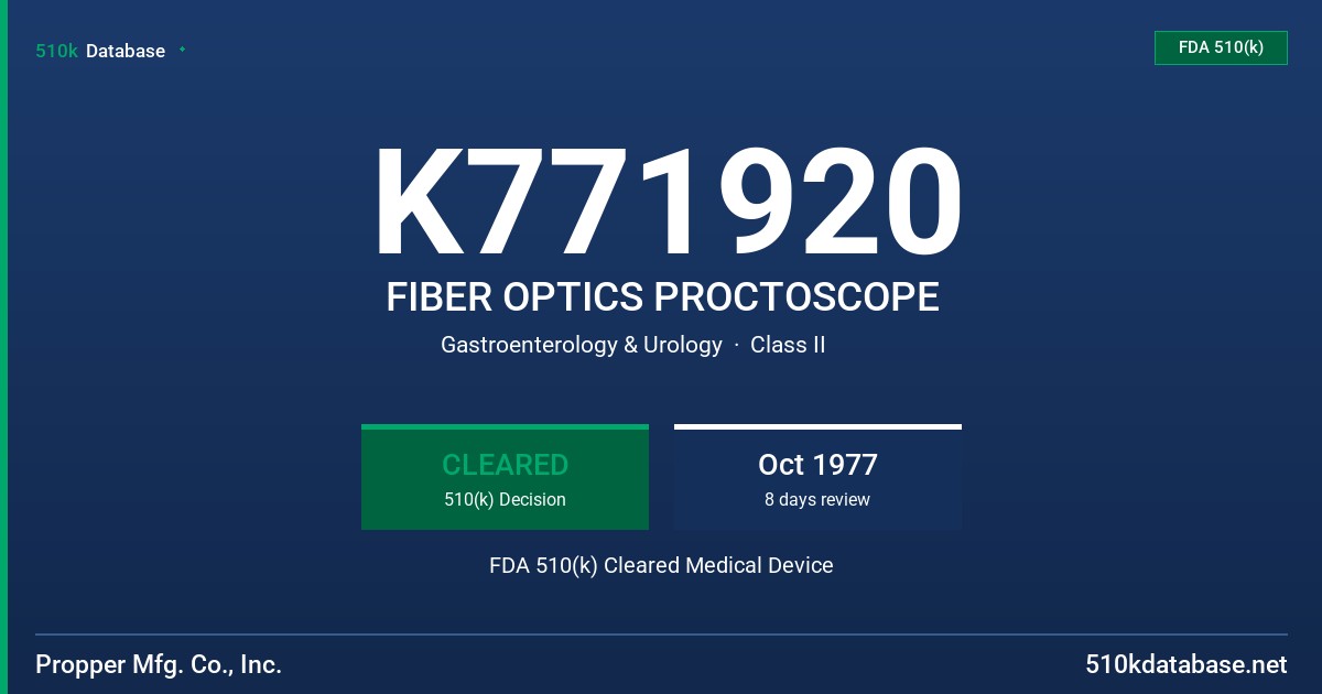 K771920 FIBER OPTICS PROCTOSCOPE FDA 510(k) Cleared Medical Device