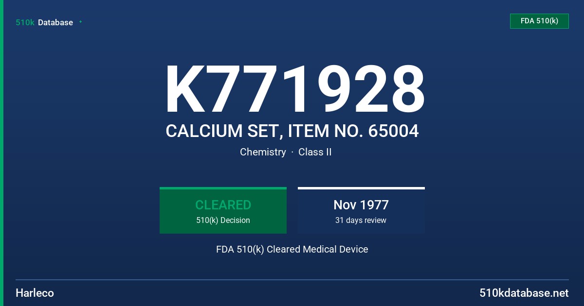 K771928 CALCIUM SET, ITEM NO. 65004 FDA 510(k) Cleared Medical Device