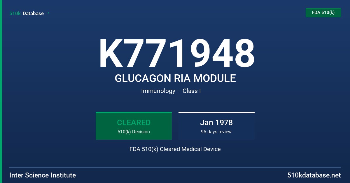 K771948 GLUCAGON RIA MODULE FDA 510(k) Cleared Medical Device