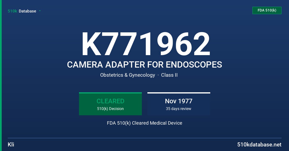 K771962 CAMERA ADAPTER FOR ENDOSCOPES FDA 510(k) Cleared Medical Device