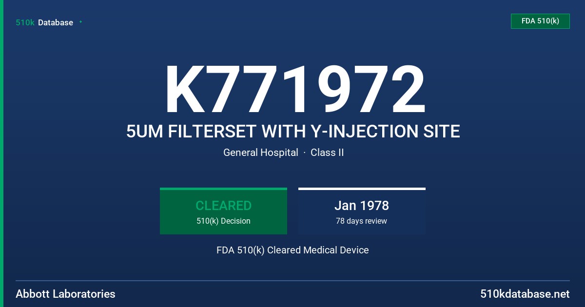 K771972 5UM FILTERSET WITH Y-INJECTION SITE FDA 510(k) Cleared Medical Device