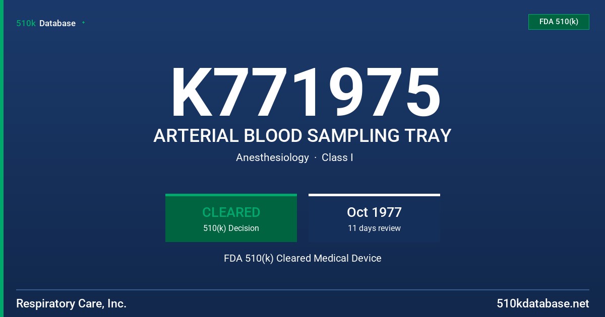 K771975 ARTERIAL BLOOD SAMPLING TRAY FDA 510(k) Cleared Medical Device
