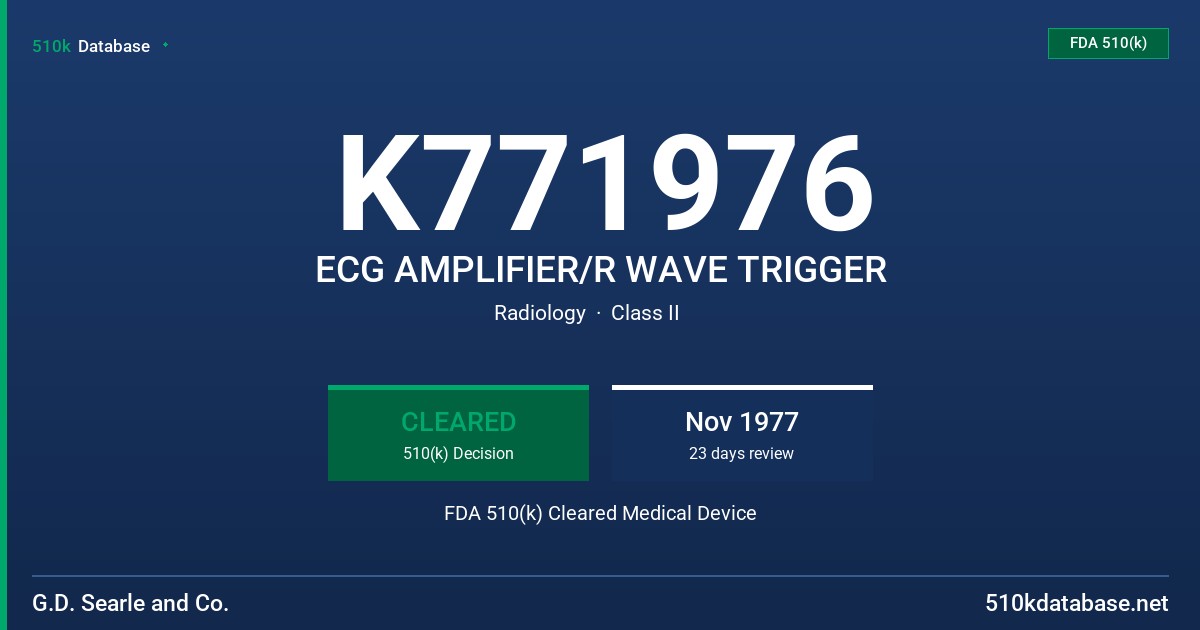 K771976 ECG AMPLIFIER/R WAVE TRIGGER FDA 510(k) Cleared Medical Device
