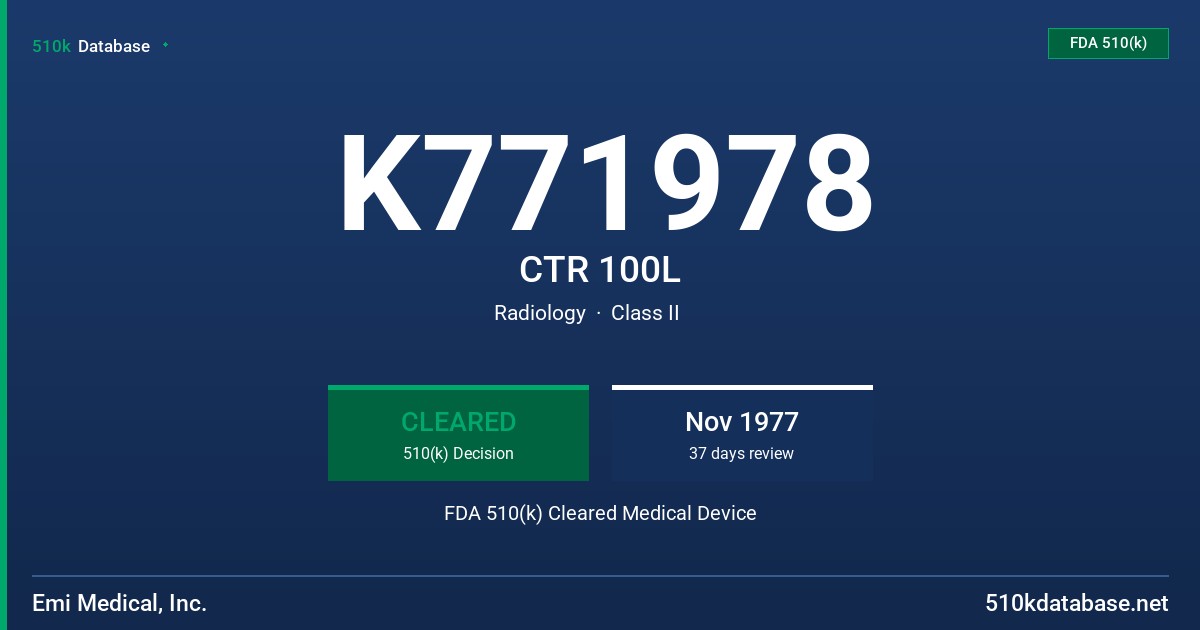 K771978 CTR 100L FDA 510(k) Cleared Medical Device