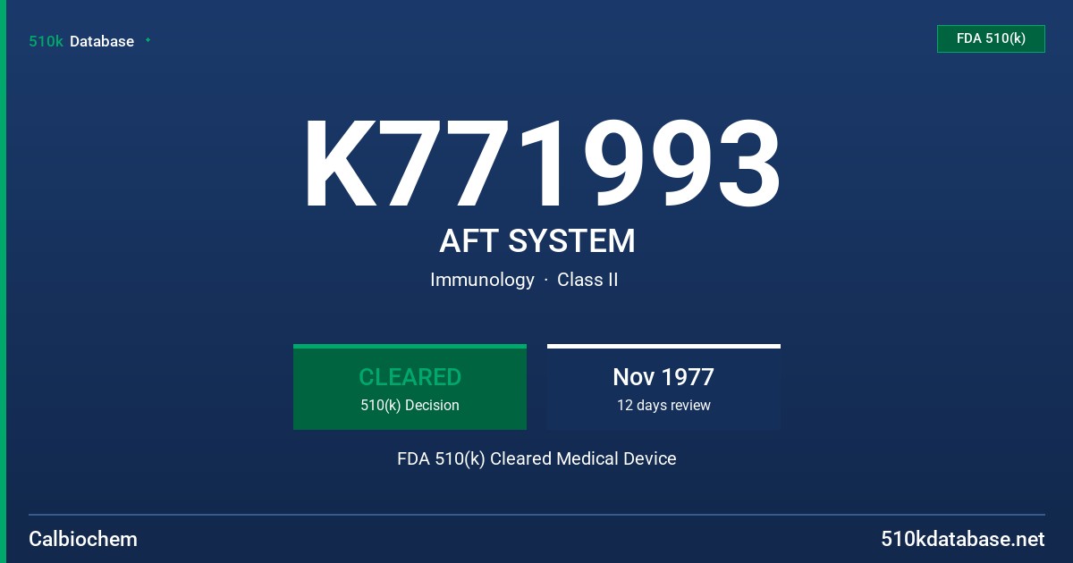 K771993 AFT SYSTEM FDA 510(k) Cleared Medical Device