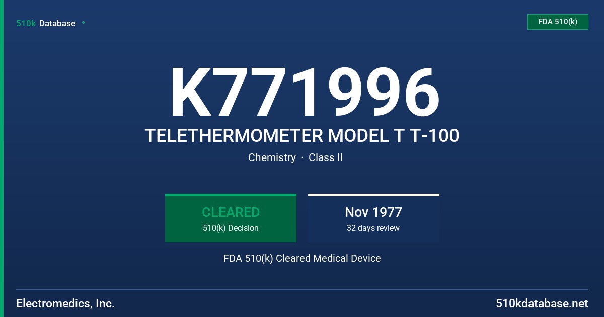 K771996 TELETHERMOMETER MODEL T T-100 FDA 510(k) Cleared Medical Device