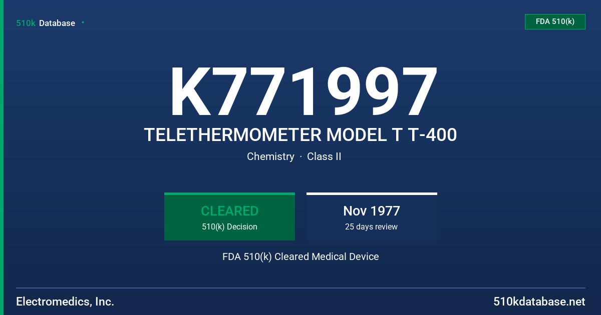 K771997 TELETHERMOMETER MODEL T T-400 FDA 510(k) Cleared Medical Device