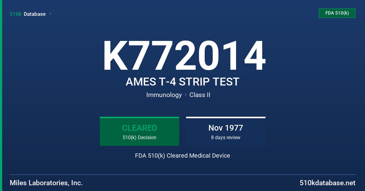 K772014 AMES T-4 STRIP TEST FDA 510(k) Cleared Medical Device