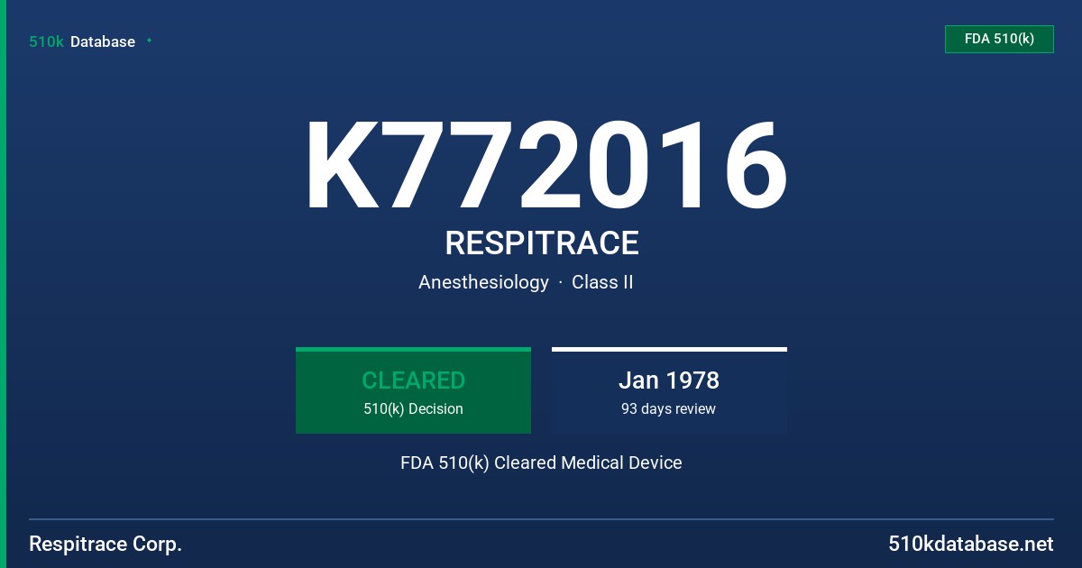 K772016 RESPITRACE FDA 510(k) Cleared Medical Device