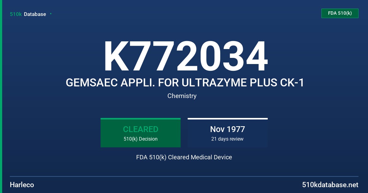 K772034 GEMSAEC APPLI. FOR ULTRAZYME PLUS CK-1 FDA 510(k) Cleared Medical Device