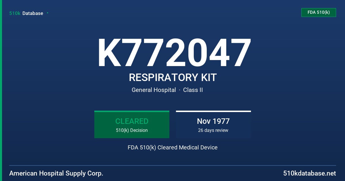 K772047 RESPIRATORY KIT FDA 510(k) Cleared Medical Device
