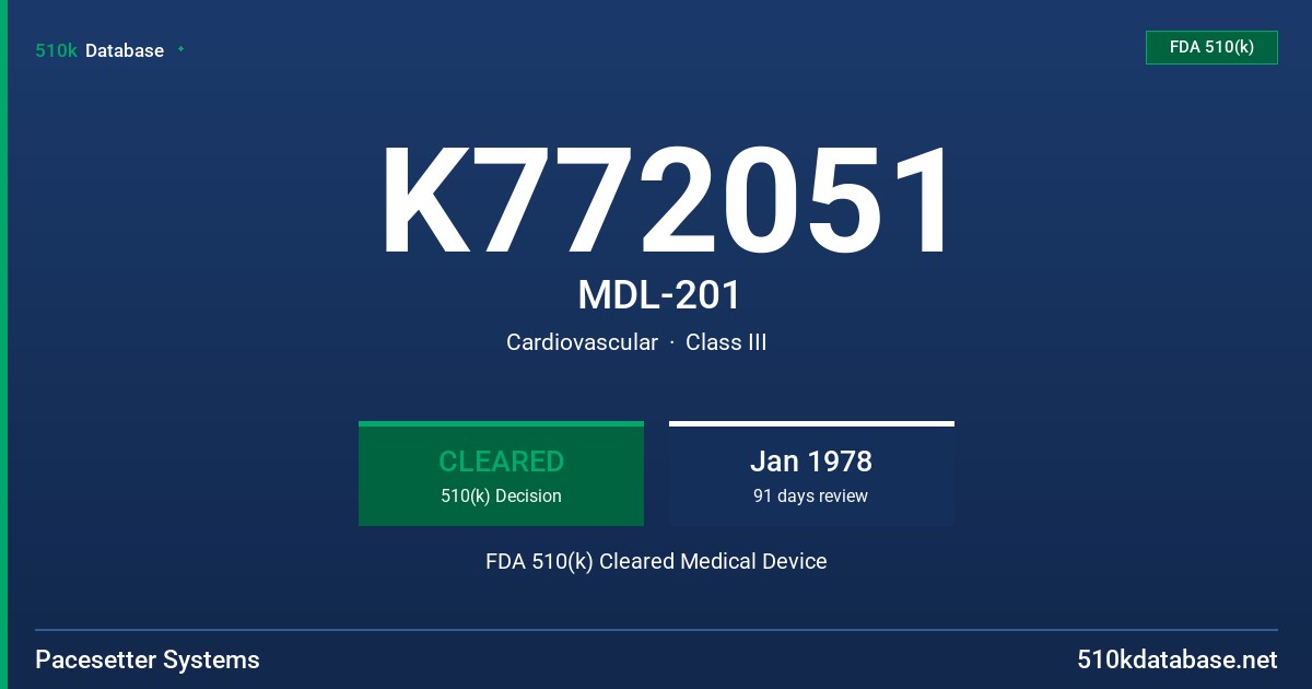 K772051 MDL-201 FDA 510(k) Cleared Medical Device