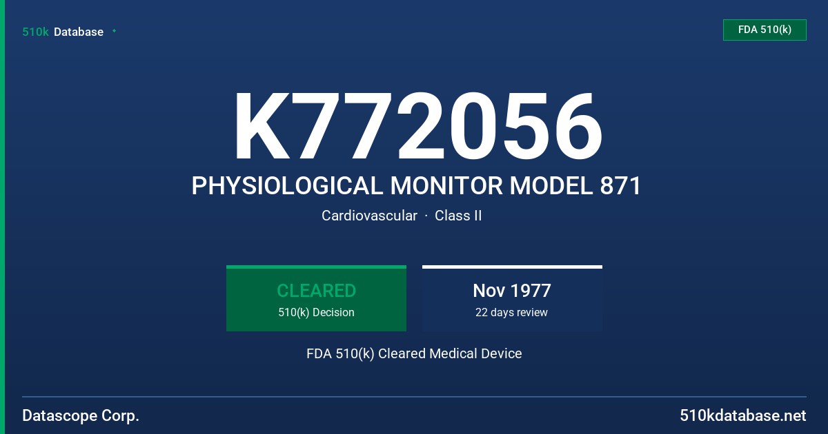K772056 PHYSIOLOGICAL MONITOR MODEL 871 FDA 510(k) Cleared Medical Device