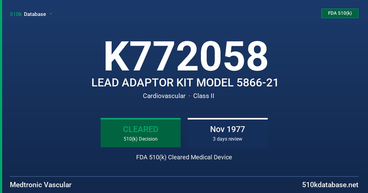K772058 LEAD ADAPTOR KIT MODEL 5866-21 FDA 510(k) Cleared Medical Device