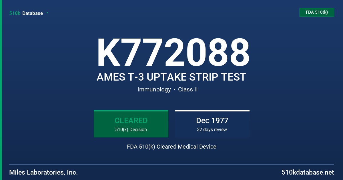 K772088 AMES T-3 UPTAKE STRIP TEST FDA 510(k) Cleared Medical Device