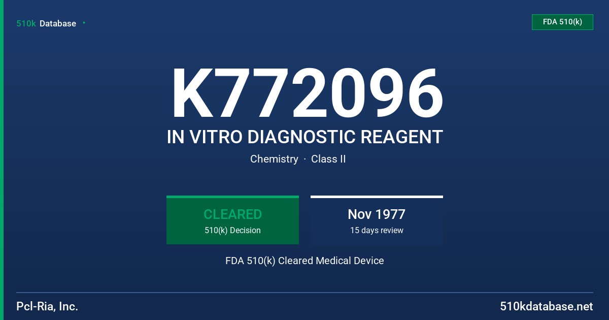 K772096 IN VITRO DIAGNOSTIC REAGENT FDA 510(k) Cleared Medical Device