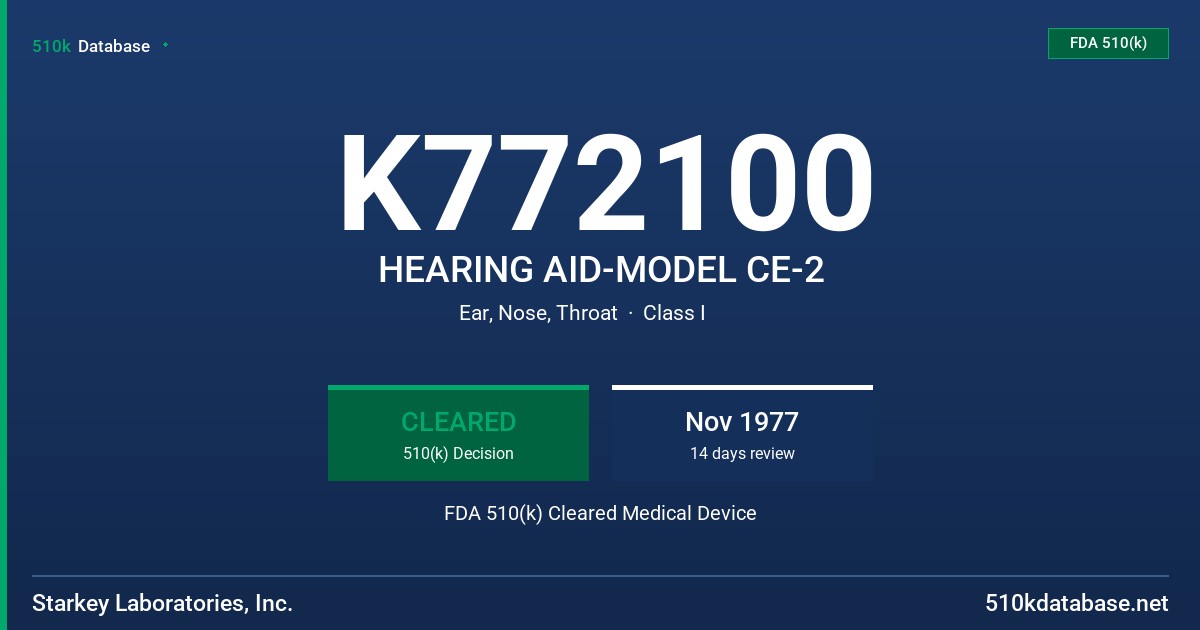 K772100 HEARING AID-MODEL CE-2 FDA 510(k) Cleared Medical Device
