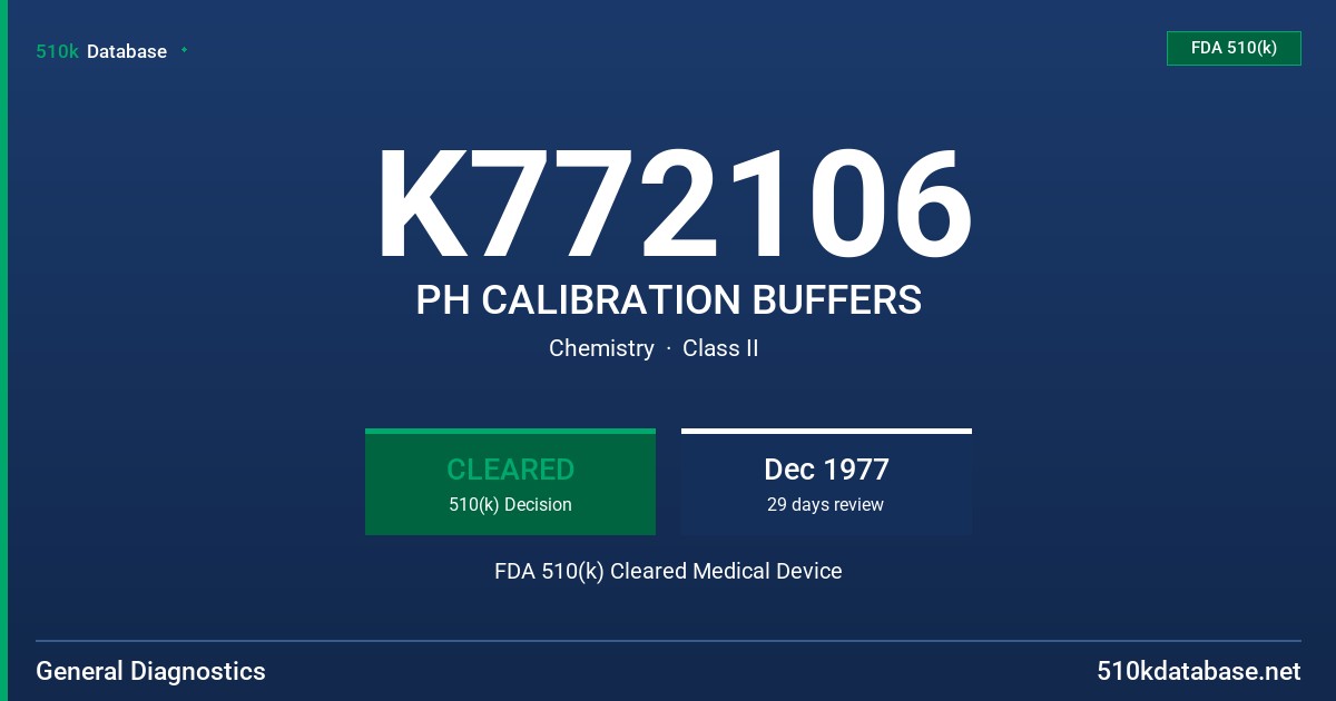 K772106 PH CALIBRATION BUFFERS FDA 510(k) Cleared Medical Device