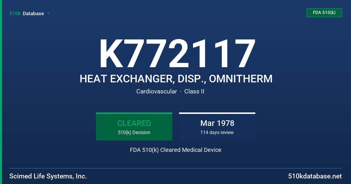 K772117 HEAT EXCHANGER, DISP., OMNITHERM FDA 510(k) Cleared Medical Device
