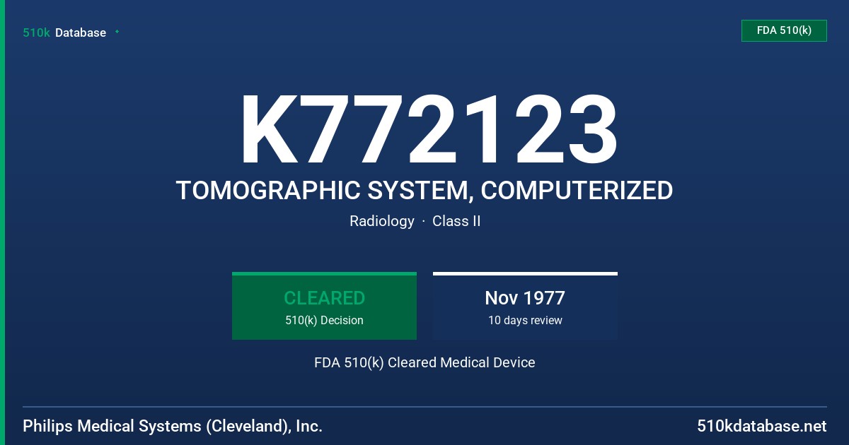K772123 TOMOGRAPHIC SYSTEM, COMPUTERIZED FDA 510(k) Cleared Medical Device