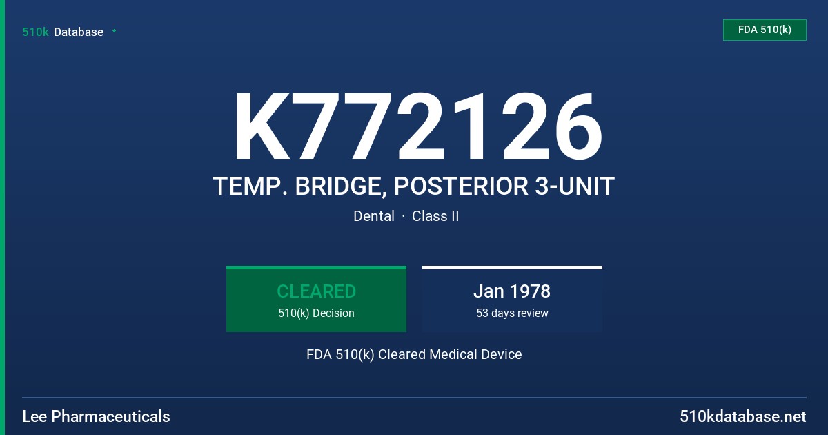 K772126 TEMP. BRIDGE, POSTERIOR 3-UNIT FDA 510(k) Cleared Medical Device