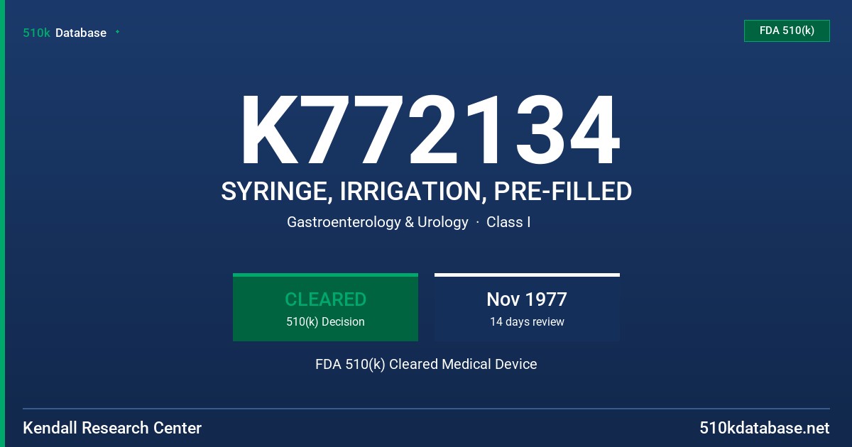 K772134 SYRINGE, IRRIGATION, PRE-FILLED FDA 510(k) Cleared Medical Device