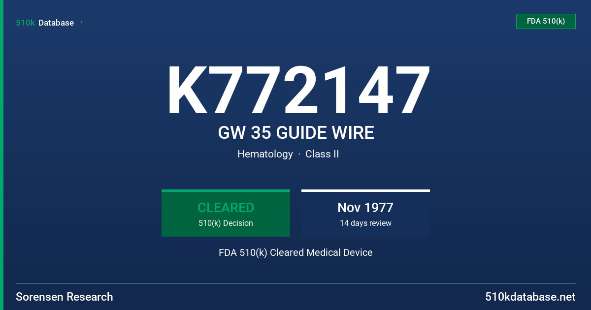 K772147 GW 35 GUIDE WIRE FDA 510(k) Cleared Medical Device