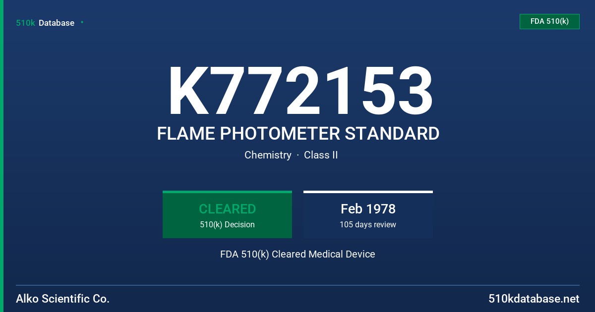 K772153 FLAME PHOTOMETER STANDARD FDA 510(k) Cleared Medical Device