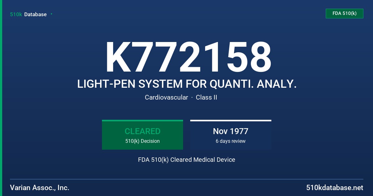 K772158 LIGHT-PEN SYSTEM FOR QUANTI. ANALY. FDA 510(k) Cleared Medical Device