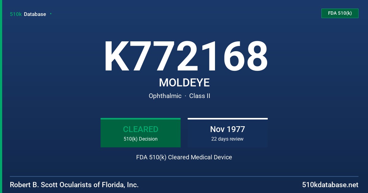 K772168 MOLDEYE FDA 510(k) Cleared Medical Device