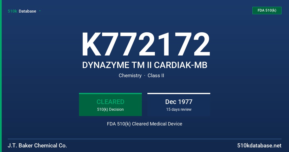 K772172 DYNAZYME TM II CARDIAK-MB FDA 510(k) Cleared Medical Device