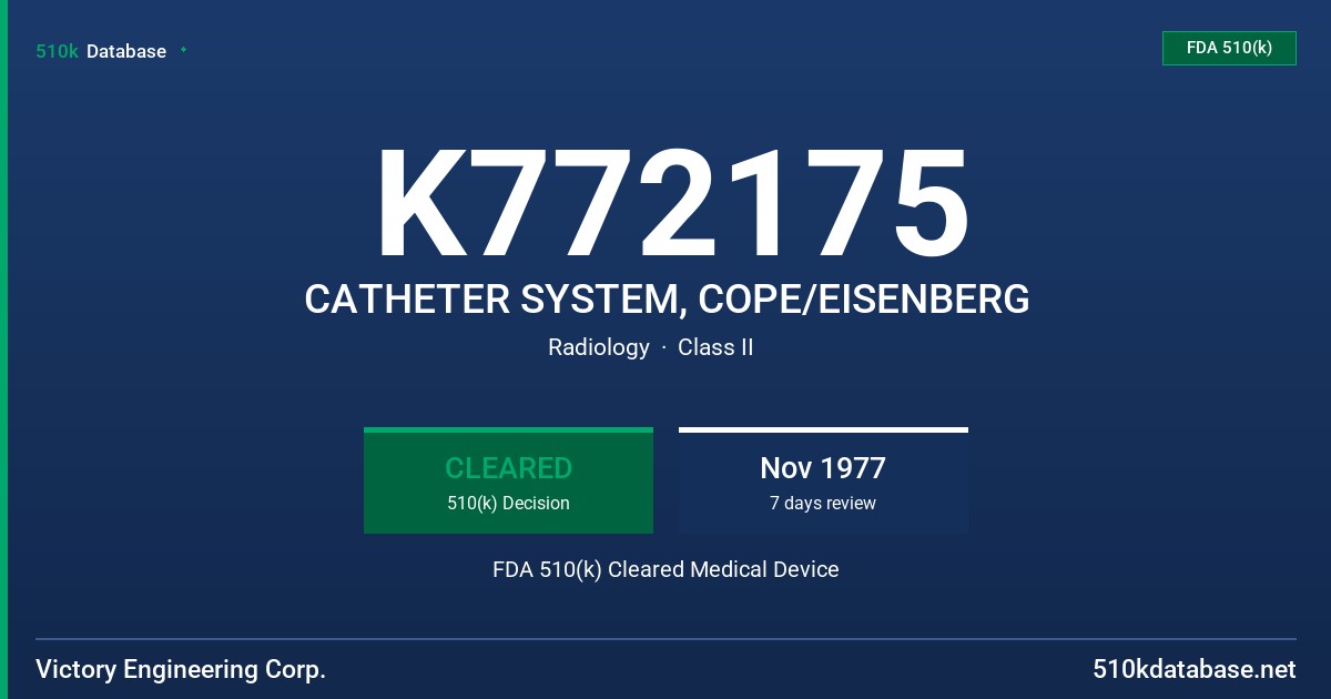 K772175 CATHETER SYSTEM, COPE/EISENBERG FDA 510(k) Cleared Medical Device