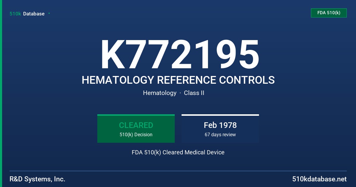 K772195 HEMATOLOGY REFERENCE CONTROLS FDA 510(k) Cleared Medical Device