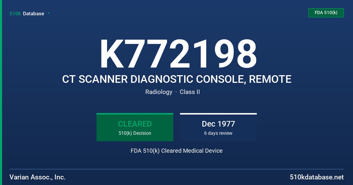K772198 CT SCANNER DIAGNOSTIC CONSOLE, REMOTE FDA 510(k) Cleared Medical Device