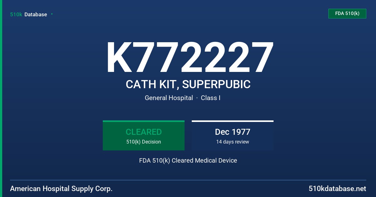 K772227 CATH KIT, SUPERPUBIC FDA 510(k) Cleared Medical Device