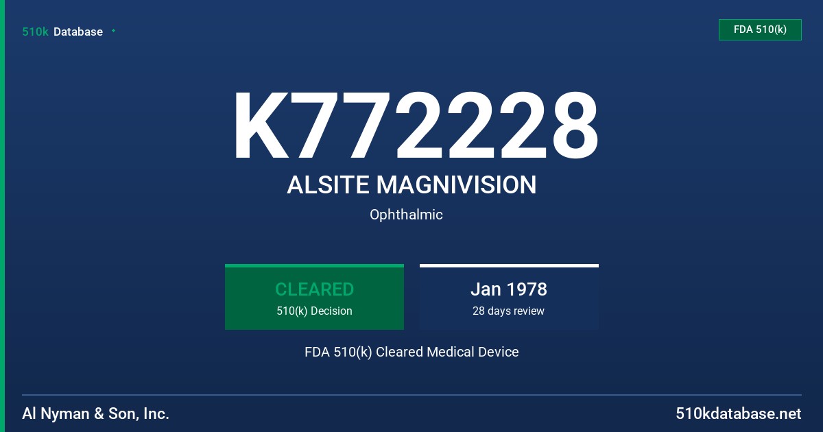K772228 ALSITE MAGNIVISION FDA 510(k) Cleared Medical Device