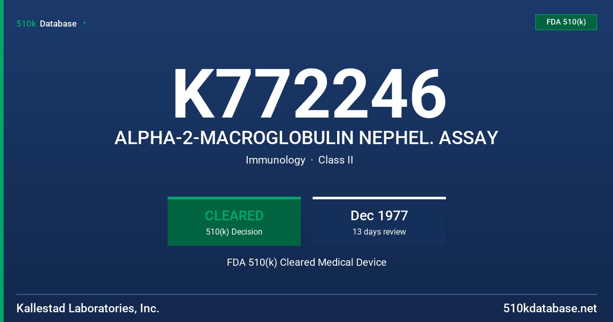 K772246 ALPHA-2-MACROGLOBULIN NEPHEL. ASSAY FDA 510(k) Cleared Medical Device