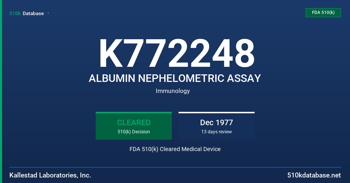 K772248 ALBUMIN NEPHELOMETRIC ASSAY FDA 510(k) Cleared Medical Device