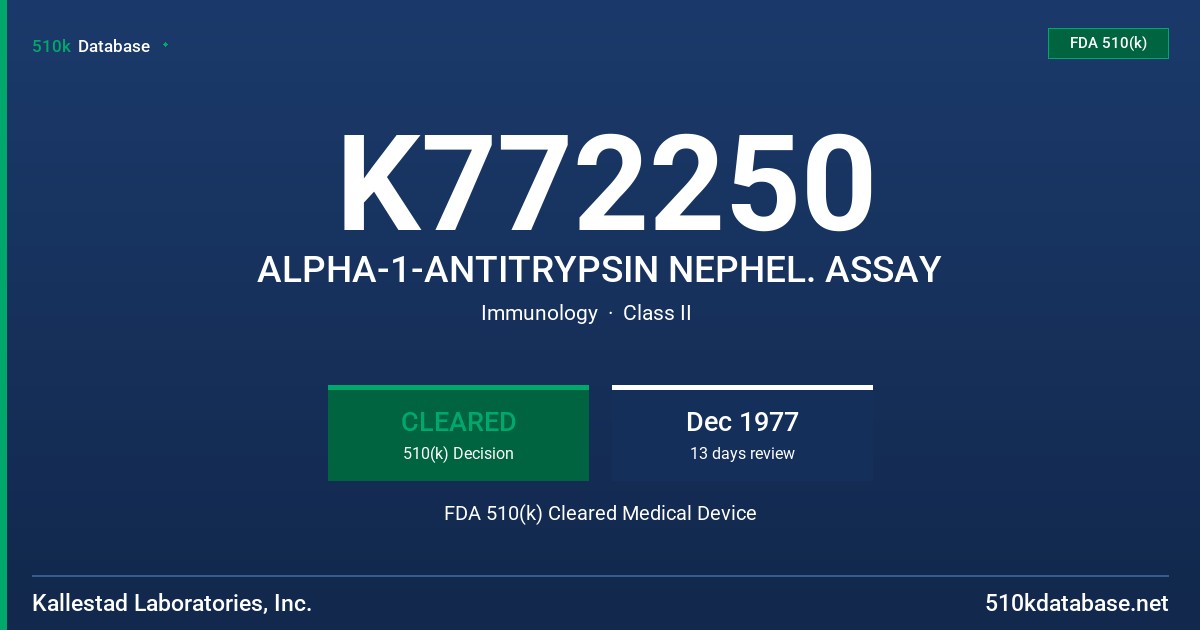 K772250 ALPHA-1-ANTITRYPSIN NEPHEL. ASSAY FDA 510(k) Cleared Medical Device