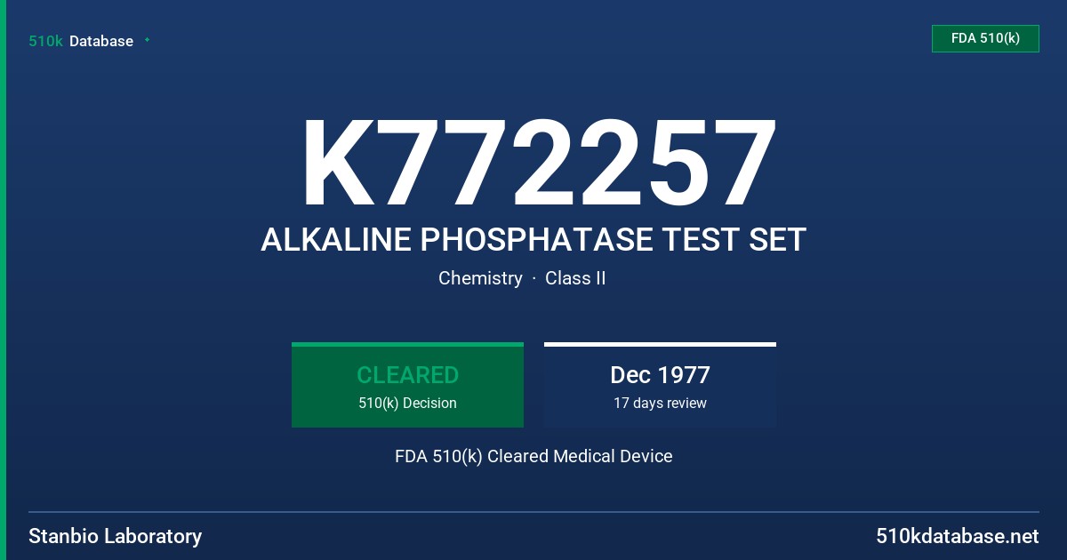 K772257 ALKALINE PHOSPHATASE TEST SET FDA 510(k) Cleared Medical Device