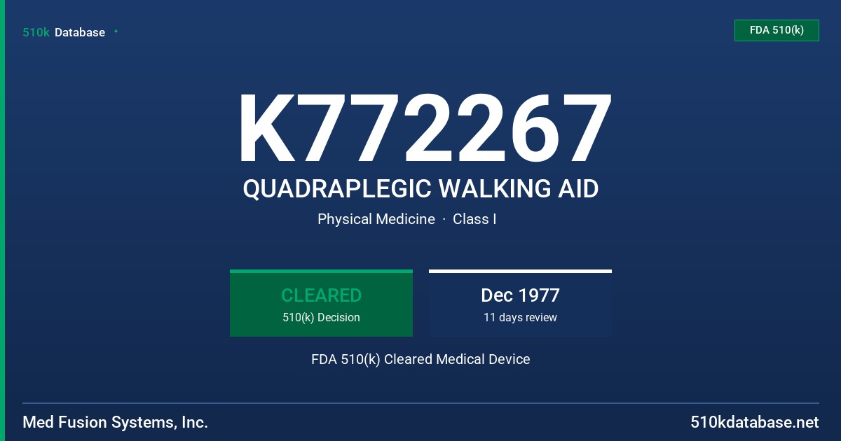K772267 QUADRAPLEGIC WALKING AID FDA 510(k) Cleared Medical Device